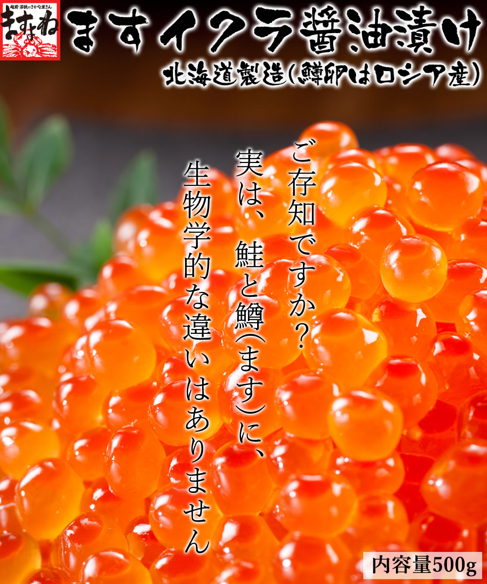 年末早割!4,980円送料無料!!北海道加工！鱒いくら醤油漬け500g[送料無料][鱒子/いくら/イクラ/海鮮丼/ちらし]お歳暮 帰省暮 帰歳暮  ギフト プレゼント 巣ごもり コロナ 在庫処分 応援 食品 食べ物 お取り寄せグルメ ぐるめ